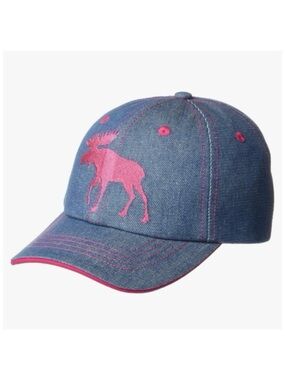 Kids Denim Baseball Cap with Pink Moose Motif